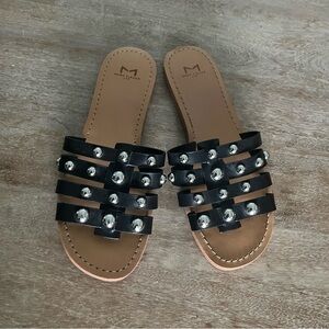 Marc Fisher Black Studded Sandals Modern Slip-On